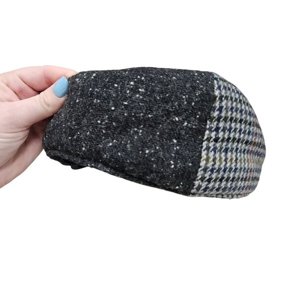 Patchwork Flat Cap M/L Wool Blend‎ Herringbone Houndstooth Design Newsboy Retro - Picture 8 of 10